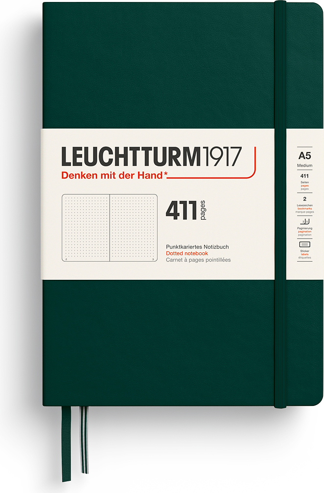Piezīmju grāmatiņa Leuchtturm 1917 ar punktotu lapu izkārtojumu, cietos vākos, A5, 411 lapas, meža zaļa Piezīmju grāmatiņa Leuchtturm 1917 ar punktotu lapu izkārtojumu, cietos vākos, A5, 411 lapas, meža zaļa