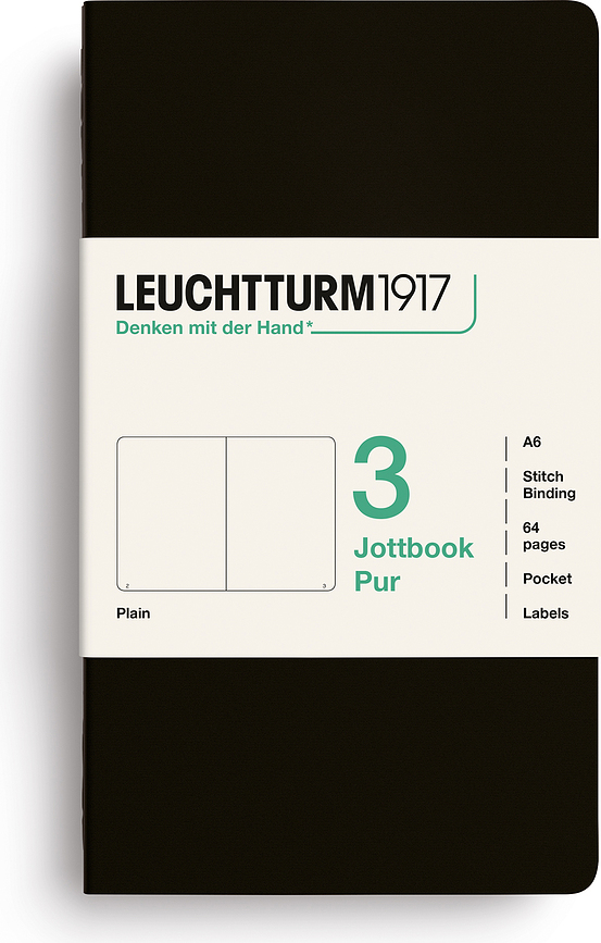 Quaderni a pagine bianche Jottbook Pur A6, copertina flessibile, neri, 80 g/m², 3 pz.
