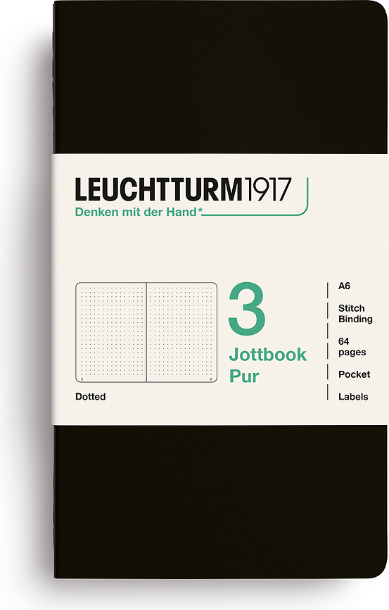 Täpilised märkmikud flex-köites Jottbook Pur A6 mustad 80 g/m², 3 tk