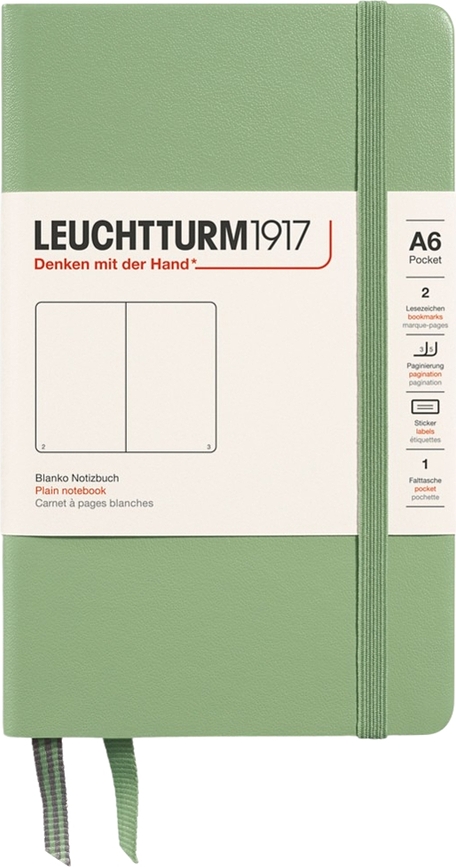 Užrašų knygelė kietais viršeliais Leuchtturm 1917 A6, 187 puslapiai, šalavijo žalia, 80 g/m²