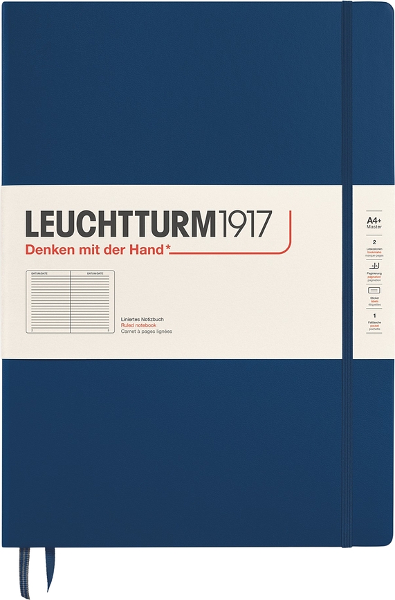 Užrašų knygelė Leuchtturm 1917 A4+, linijomis, kietu viršeliu, 235 puslapiai, tamsiai mėlyna, 100 g/m²