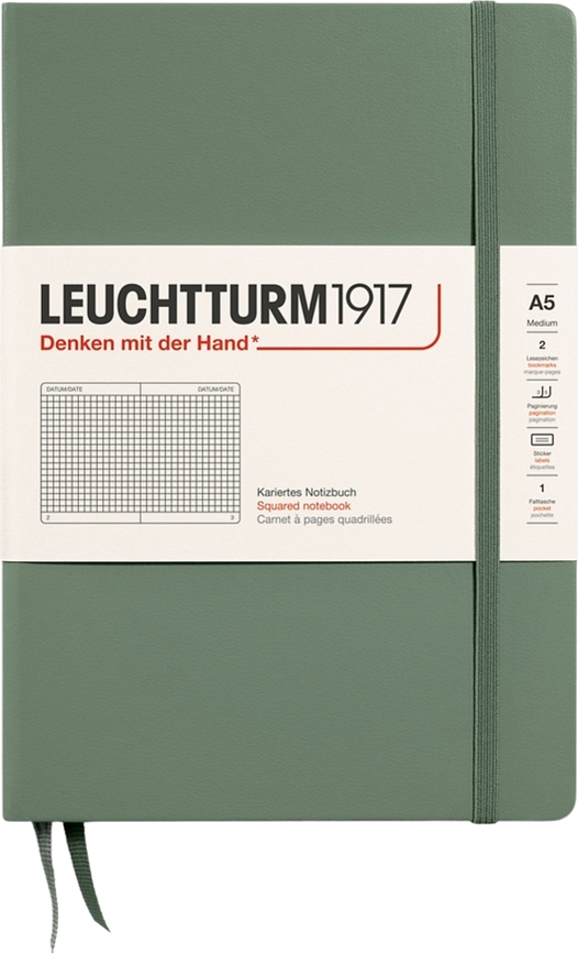 Užrašų knygelė Leuchtturm 1917, A5, 251 puslapis, kietu viršeliu, languota, alyvuogių spalvos, 80 g/m²