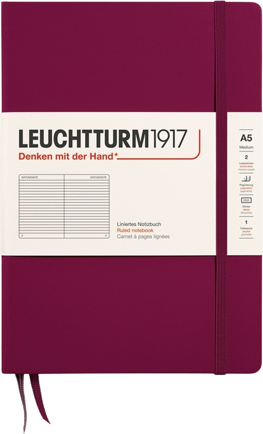 Užrašų knygelė Leuchtturm 1917 A5, linijomis, kietu viršeliu, 251 psl., bordo, 80 g/m²
