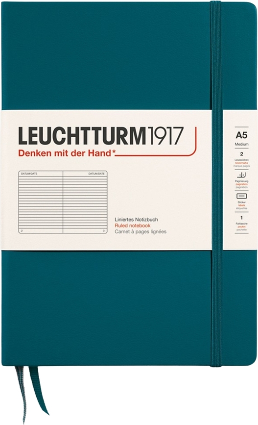 Užrašų knygelė Leuchtturm 1917 A5, linijomis, kietu viršeliu, 251 psl., jūros mėlyna, 80 g/m²