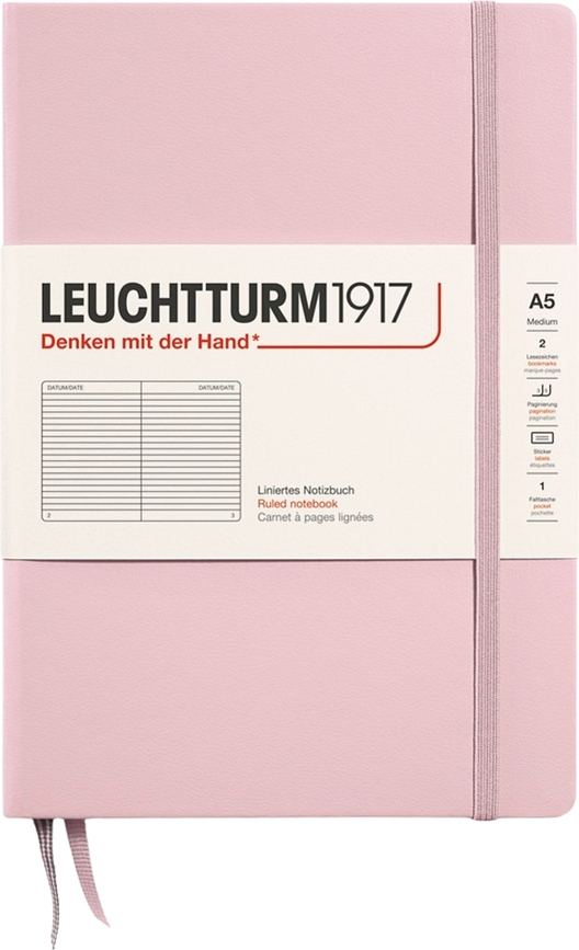 Užrašų knygelė Leuchtturm 1917 A5, linijomis, kietu viršeliu, 251 psl., pudros rožinė, 80 g/m²