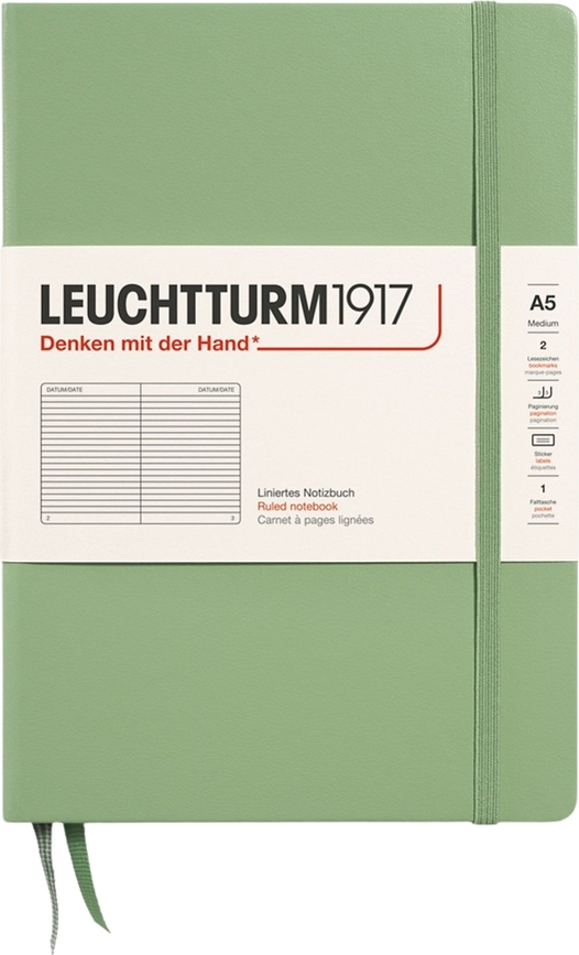 Užrašų knygelė Leuchtturm 1917 A5, linijomis, kietu viršeliu, 251 psl., šalavijo žalia, 80 g/m²