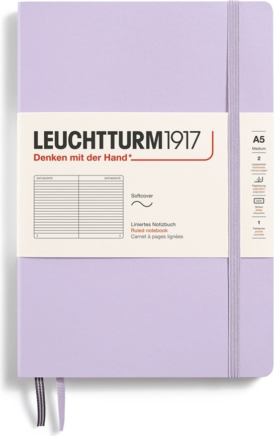 Užrašų knygelė Leuchtturm 1917 A5, linijomis, minkštais viršeliais, 123 puslapiai, alyvinė, 80 g/m²