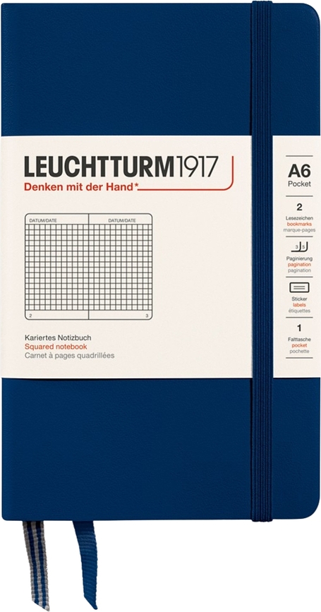 Užrašų knygelė Leuchtturm 1917, A6, 187 puslapiai, kietas viršelis, languota, tamsiai mėlyna, 80 g/m²