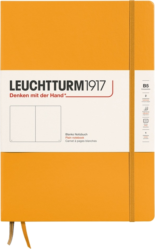 Užrašų knygelė Leuchtturm 1917 B5, kietais viršeliais, lygi, 219 puslapių, oranžinė, 80 g/m²