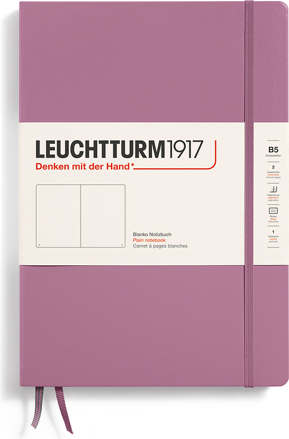 Užrašų knygelė Leuchtturm 1917 B5, kietais viršeliais, lygi, 219 puslapių, purvinai rožinė, 80 g/m²