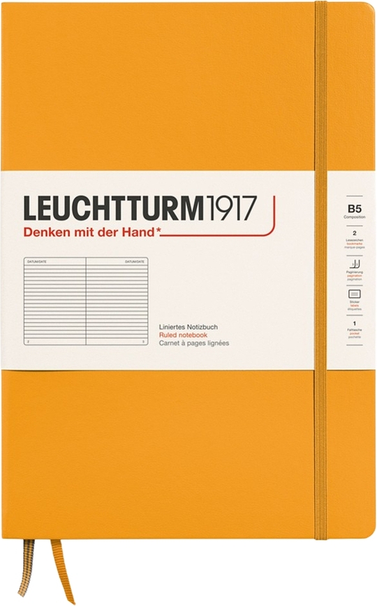 Užrašų knygelė Leuchtturm 1917 B5, linijomis, kietu viršeliu, 219 puslapių, oranžinė, 80 g/m²