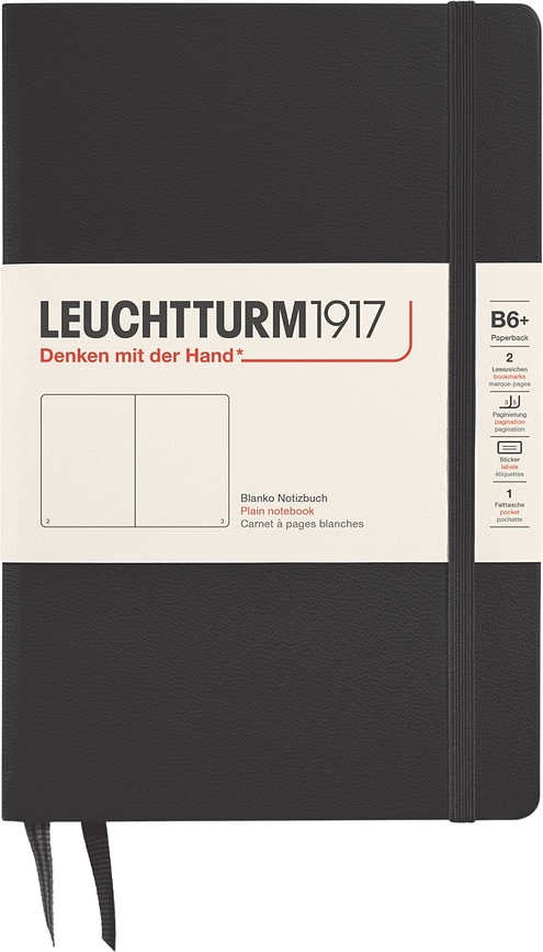 Užrašų knygelė Leuchtturm 1917 B6+, kietais viršeliais, 219 puslapių, juoda, 80 g/m²