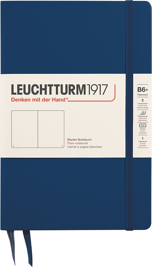 Užrašų knygelė Leuchtturm 1917 B6+, kietais viršeliais, lygi, 219 puslapių, tamsiai mėlyna, 80 g/m²