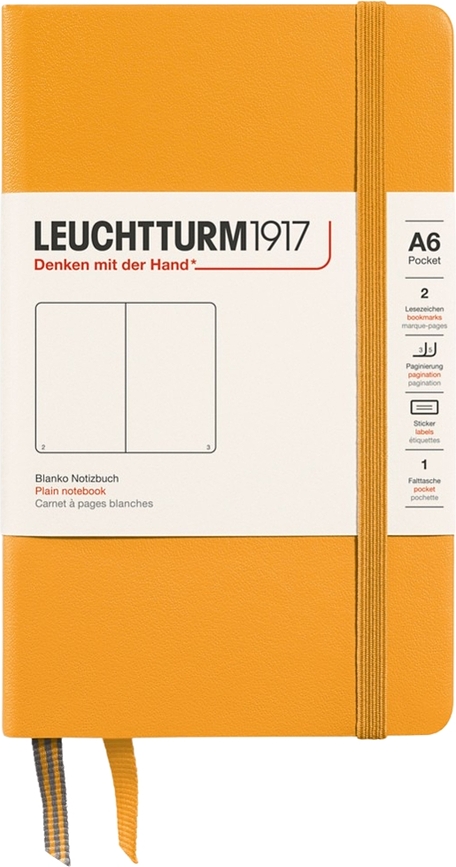 Užrašų knygelė Leuchtturm 1917, kietais viršeliais, lygi, A6, 187 psl., oranžinė, 80 g/m²