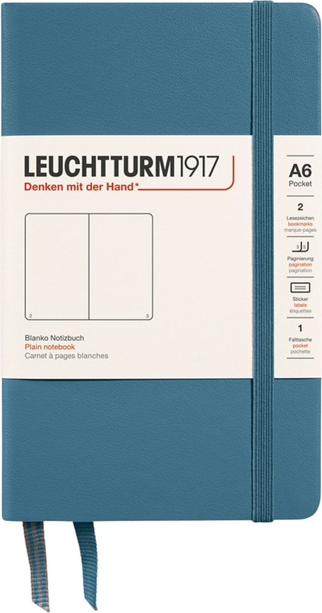 Užrašų knygelė Leuchtturm 1917, kietais viršeliais, lygi, A6, 187 puslapiai, melsvai pilka, 80 g/m²