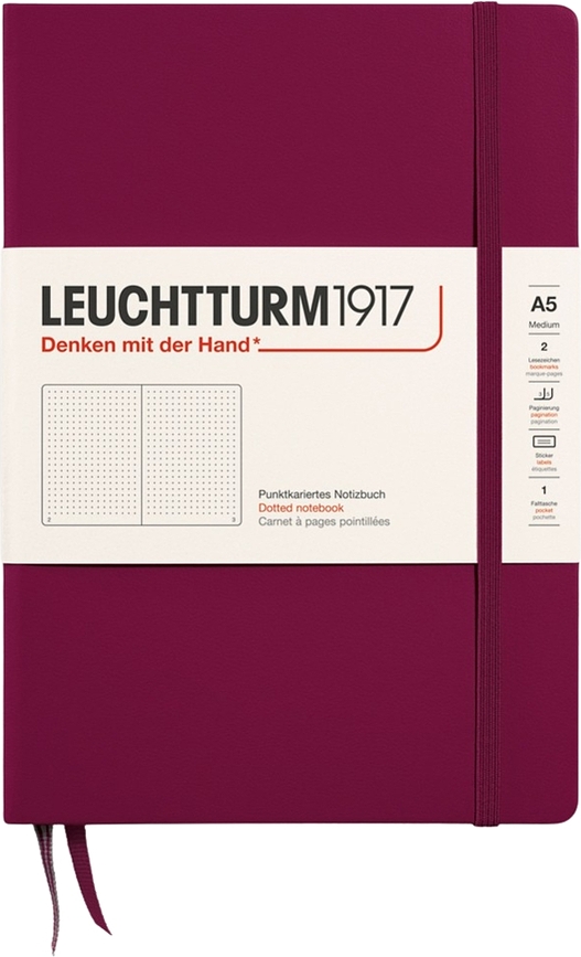 Užrašų knygelė Leuchtturm 1917, kietais viršeliais, taškuota, A5, 251 psl., bordo, 80 g/m²