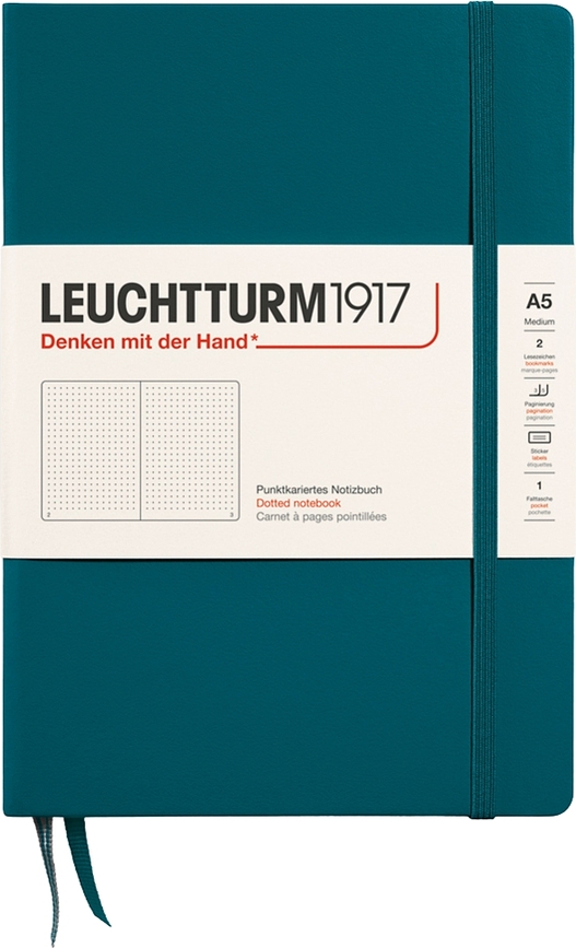 Užrašų knygelė Leuchtturm 1917, kietais viršeliais, taškuota, A5, 251 psl., jūros mėlyna, 80 g/m²