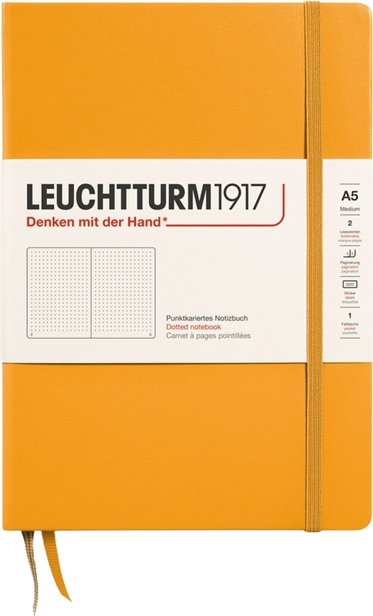 Užrašų knygelė Leuchtturm 1917, kietais viršeliais, taškuota, A5, 251 psl., oranžinė, 80 g/m²