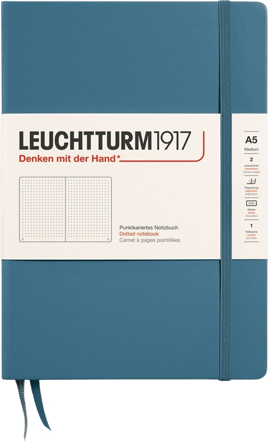 Užrašų knygelė Leuchtturm 1917, kietais viršeliais, taškuota, A5, 251 psl., pilkai mėlyna, 80 g/m²