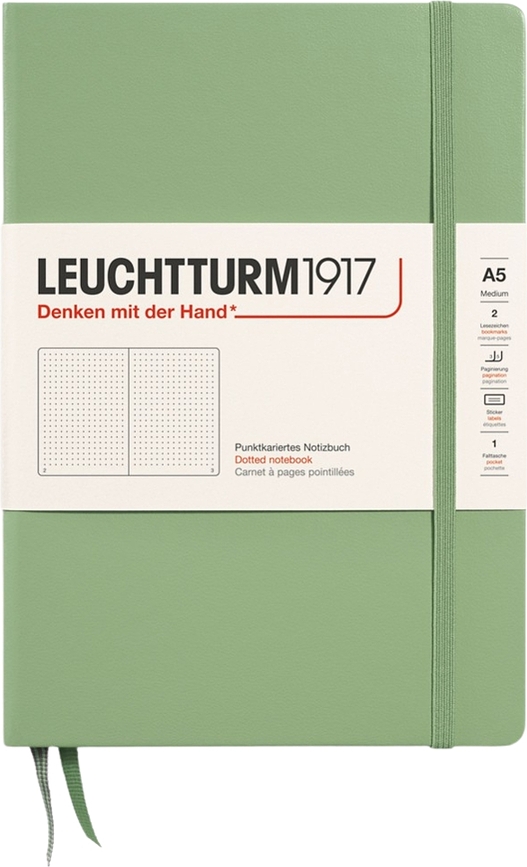 Užrašų knygelė Leuchtturm 1917, kietais viršeliais, taškuota, A5, 251 psl., šalavijo žalia, 80 g/m²