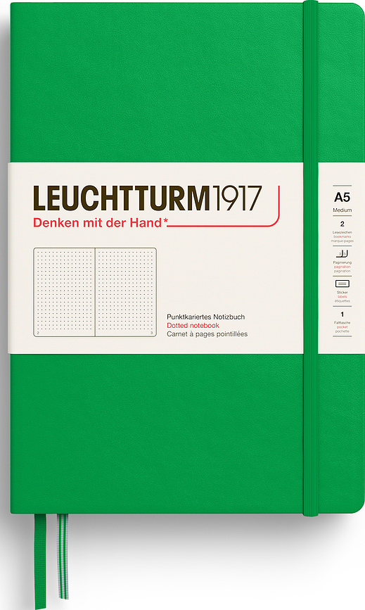 Užrašų knygelė Leuchtturm 1917, kietais viršeliais, taškuota, A5, 251 psl., šviesiai žalia, 80 g/m²