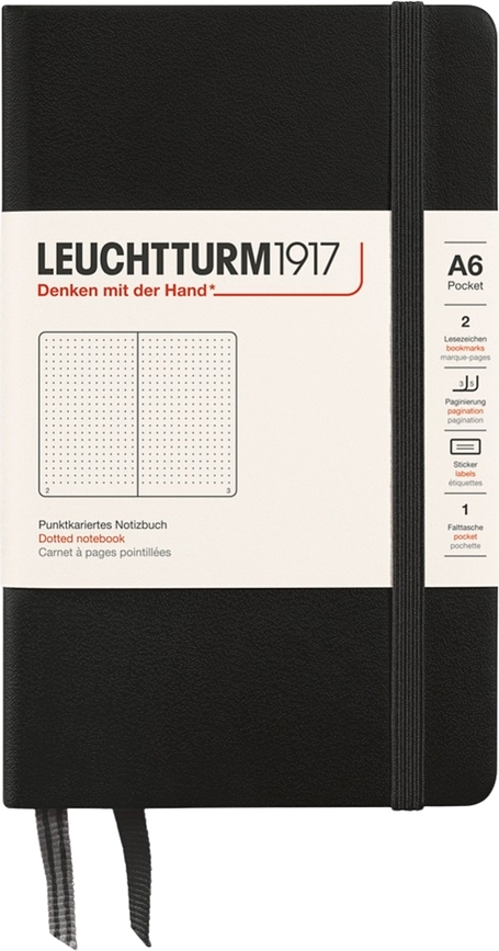 Užrašų knygelė Leuchtturm 1917, kietais viršeliais, taškuota, A6, 187 puslapiai, juoda, 80 g/m²