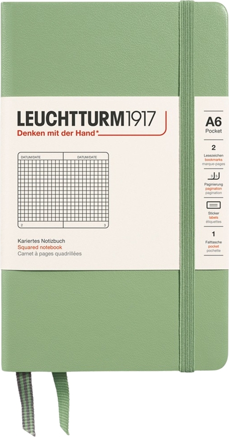 Užrašų knygelė Leuchtturm 1917, kietu viršeliu, languota, A6, 187 psl., šalavijo žalia, 80 g/m²