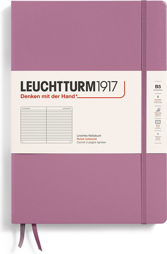 Užrašų knygelė Leuchtturm 1917, linijomis, kietu viršeliu, B5, 219 puslapių, purvinai rožinė, 80 g/m²