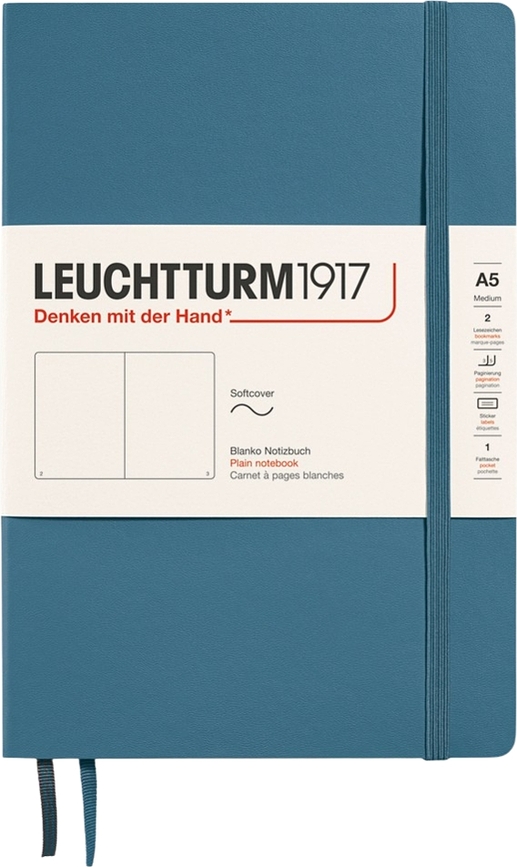 Užrašų knygelė Leuchtturm 1917, minkštais viršeliais, A5, 123 puslapiai, pilkai mėlyna, 80 g/m²