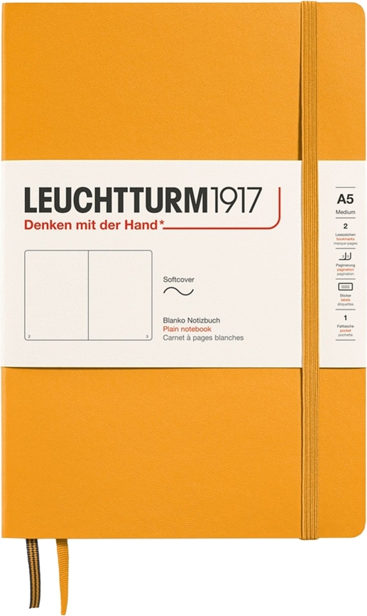 Užrašų knygelė Leuchtturm 1917, minkštais viršeliais, lygi, A5, 123 psl., oranžinė, 80 g/m²