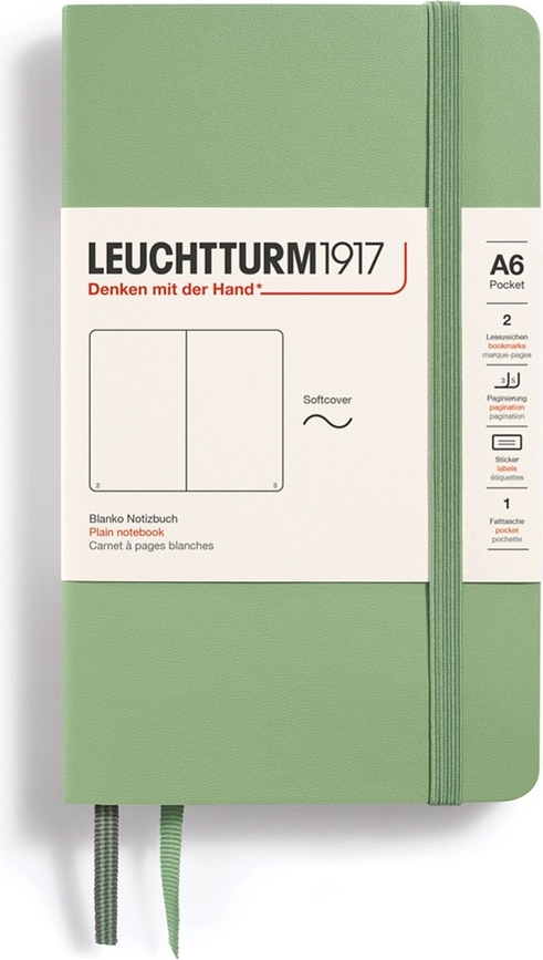 Užrašų knygelė Leuchtturm 1917, minkštais viršeliais, lygi, A6, 123 puslapiai, šalavijo žalia, 80 g/m²
