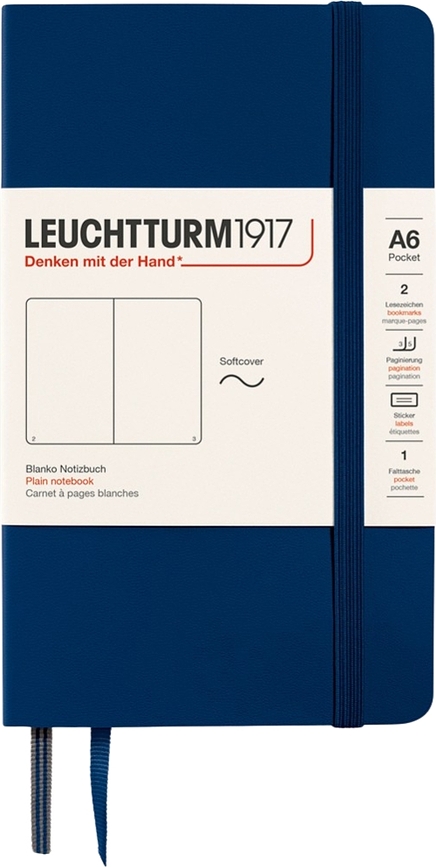 Užrašų knygelė Leuchtturm 1917, minkštais viršeliais, lygi, A6, 123 puslapiai, tamsiai mėlyna, 80 g/m²
