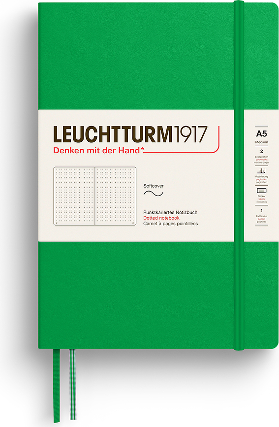 Užrašų knygelė Leuchtturm 1917, taškuota, minkštais viršeliais, A5, 123 puslapiai, šviesiai žalia, 80 g/m²