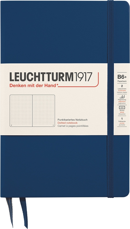 Užrašų knygelė taškuota, kietu viršeliu Leuchtturm 1917 B6+, 219 puslapių, tamsiai mėlyna, 80 g/m²