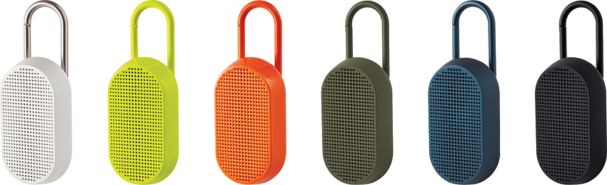 Altavoz resistente al agua Mino T, amarillo, con gancho y base