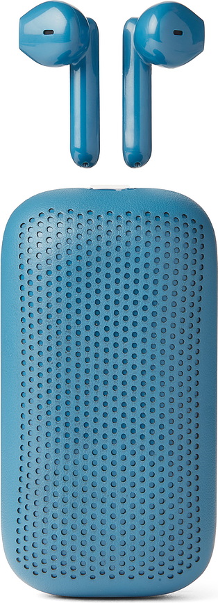 Bezvadu austiņas Speakerbuds ar Bluetooth skaļruni debesu zilas