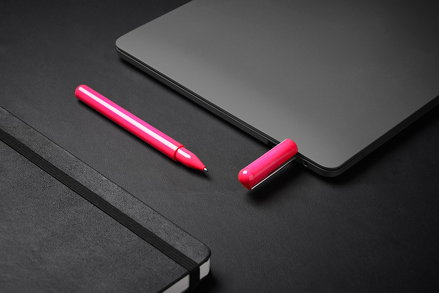 Bolígrafo C-Pen brillante, blanco, con memoria USB de 32 GB