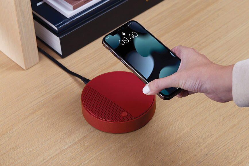 Oslo Energy+ Chargeur Sans Fil avec haut-parleur, rouge foncé