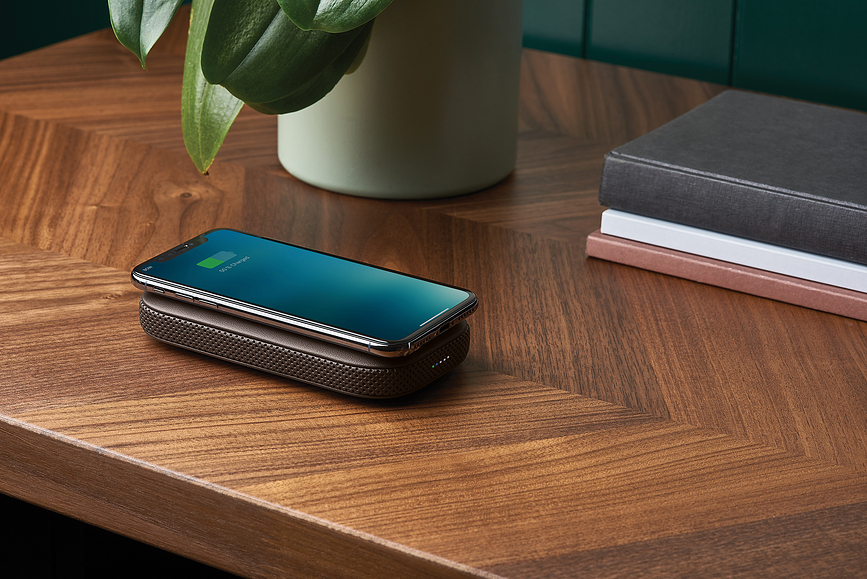 Powersound Ασύρματος Φορτιστής με Ηχείο, δερμάτινος, καμηλός