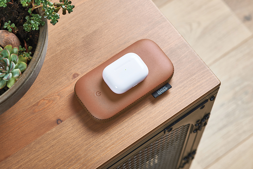 Powersound Chargeur sans fil avec haut-parleur, en cuir, noir