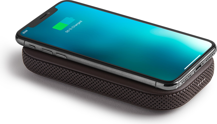 Powersound Chargeur sans fil avec haut-parleur, en cuir, noir