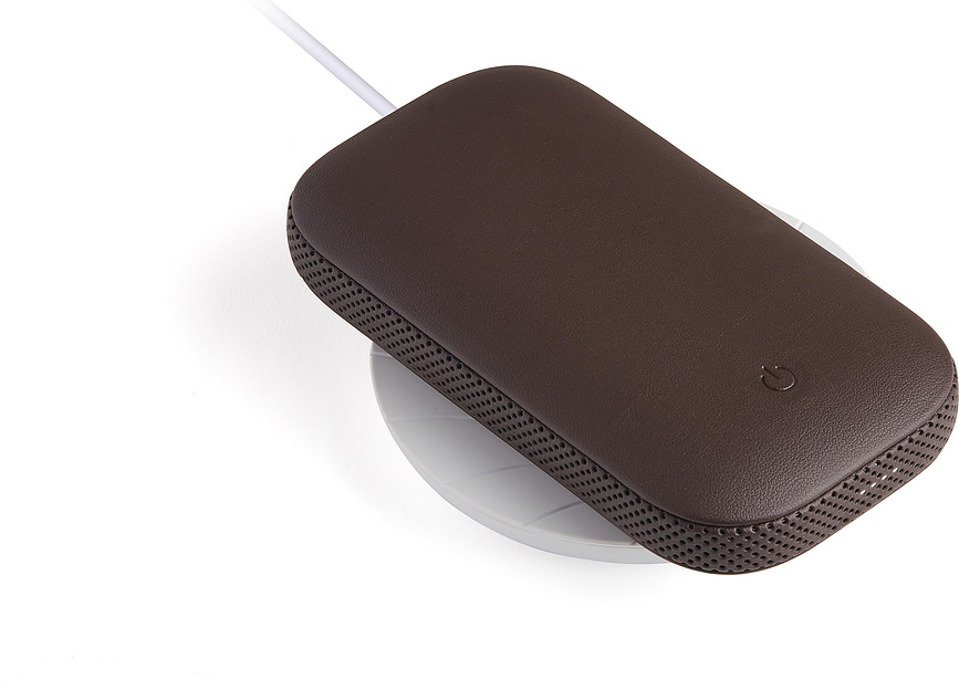 Powersound Chargeur sans fil avec haut-parleur, en cuir, noir