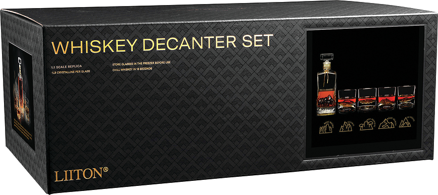 Decantador para whisky The American Peaks, con 4 vasos, Set de 5 piezas