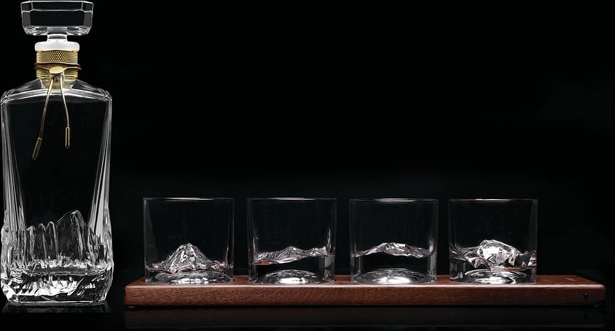 Decantador para whisky The American Peaks, con 4 vasos, Set de 5 piezas