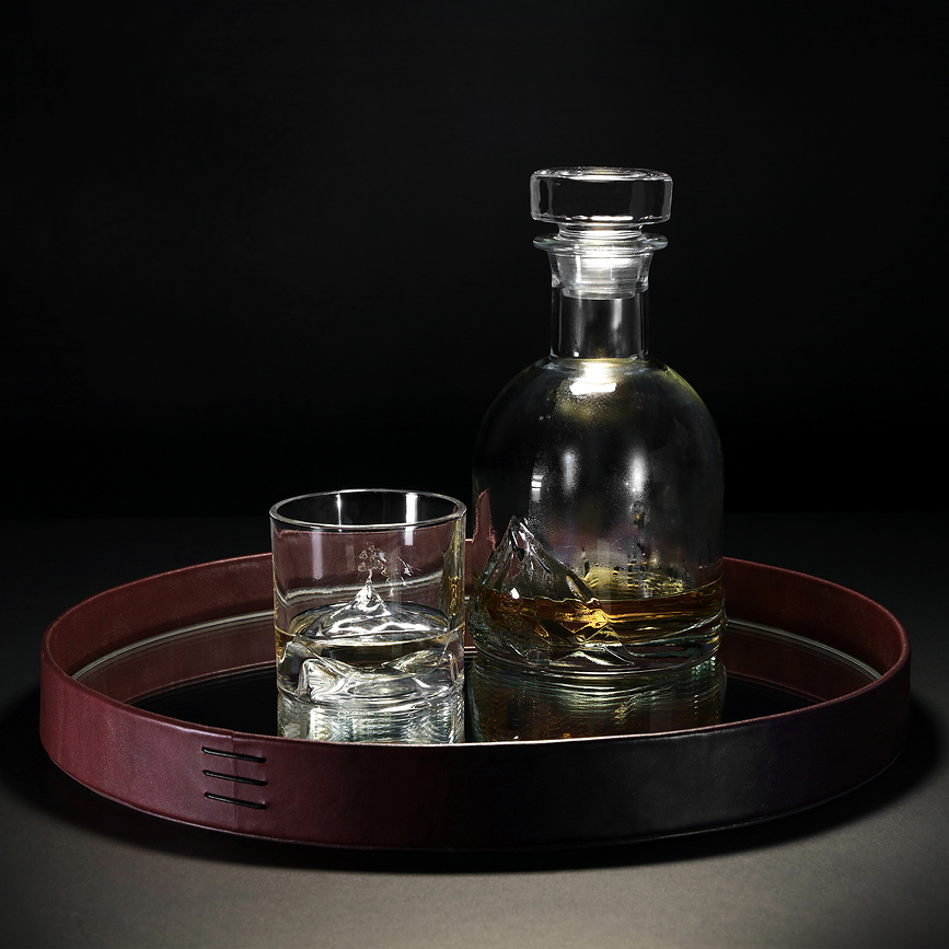 Juego de Decantador de whisky de lujo Everest Luxury, con vasos, bandeja y posavasos, Set de 14 piezas