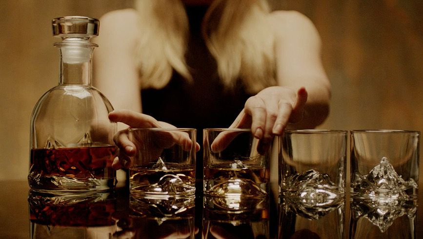 Juego de Whisky Luxury Peaks, de lujo, con licorera, vasos, posavasos y bandeja, Set de 14 piezas