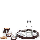 Luxury Peaks Karaffe für Whisky mit Gläser, Untersetzer und Tablett 14 El.