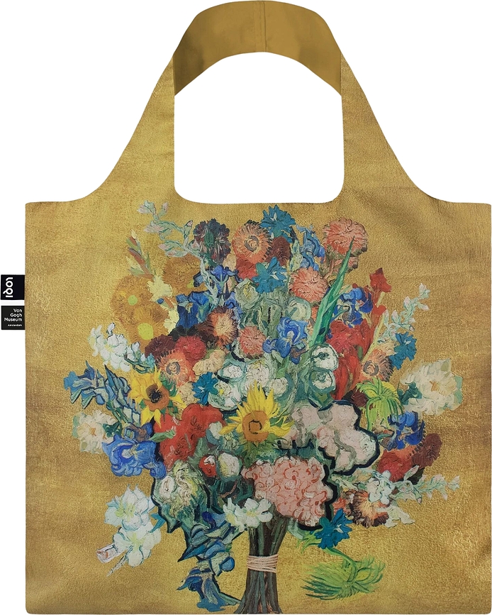 Bolsa reciclada Loqi Museum, motivo floral Vincent van Gogh, dorada