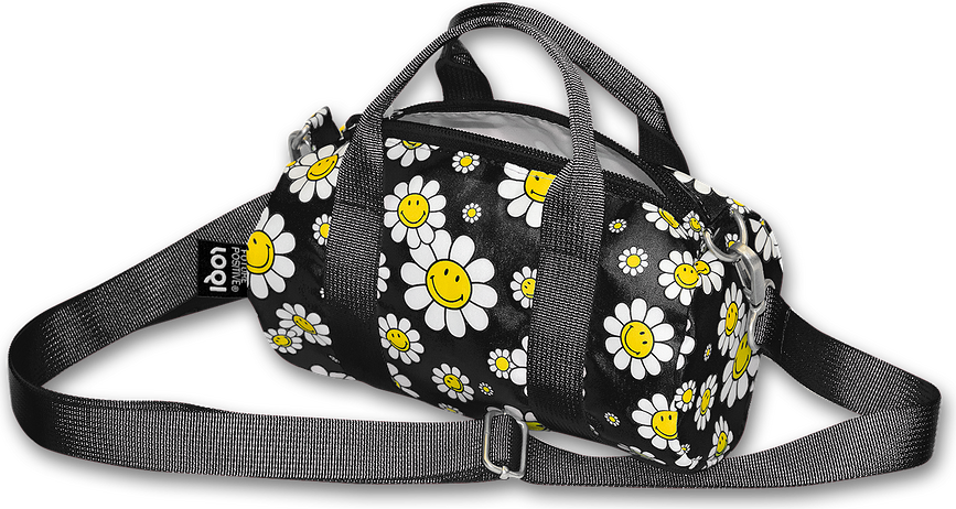 Bolsa de viaje reciclada LOQI Weekender Artist Smiley Flowers, Talla S, negra