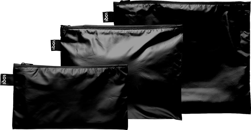 Bolsas de cosméticos LOQI Fashion Metallic, negras, 3 unidades